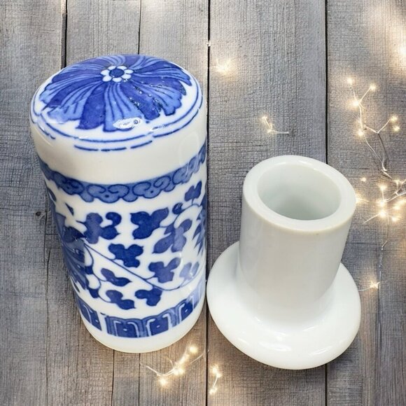 Chinese Porcelain Two Piece Toothpick Holder Heavy Ceramic Holder Decor Vintage - Picture 1 of 14